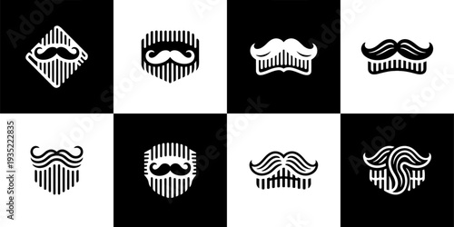 Icon Set Vector of 8 Masculine Mustache Beard Styles