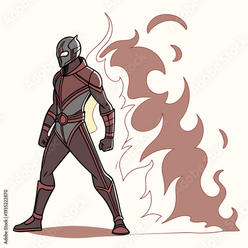 Stylized warrior with flaming aura, embodying fiery spirit and intense energy, modern comic art.