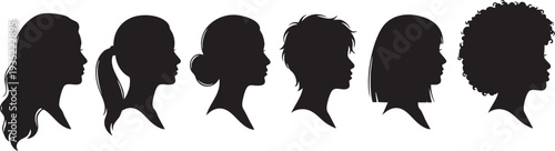 Minimalist black silhouettes of a man and woman in side profile view ideal for identity icons social media avatars human anatomy and simple portrait graphics.