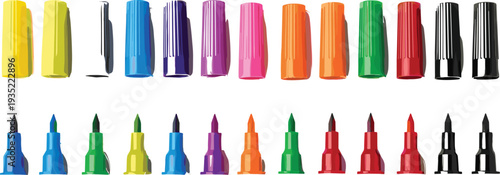 Set of Colorful Marker Pens in Various Shades Including Yellow, Green, Blue, Red, and More