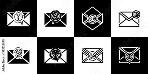 Icon Set Vector of 8 Secure Envelope Wax Seal Icons