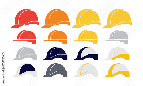 industrial safety hard hat collection isolated flat vector helmets set illustration, easily editable.