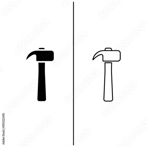 Simple Vector Icons: Hammer in Solid Black and Outline Styles on White Background
