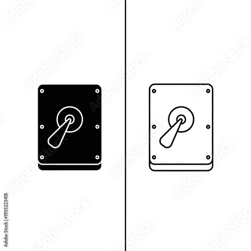 Hard drive icon in solid black and outline style, representing data storage, technology, and computing.