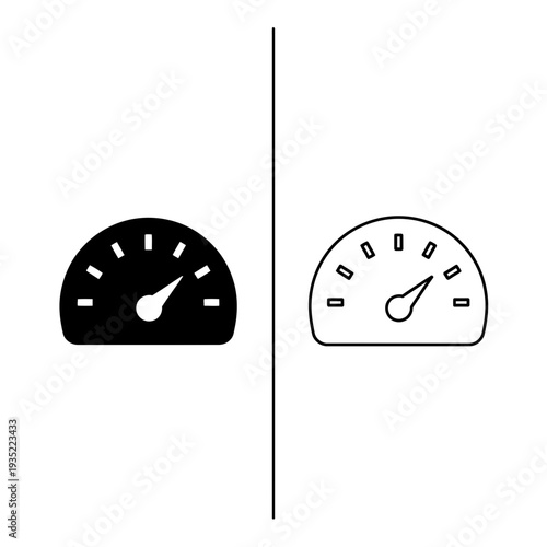 Speedometer Icons: Gauge Showing Speed in Solid Black and Outline Vector Styles