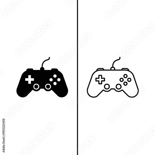 Video Game Controller Icons: Classic Joystick in Solid Black and Outline Styles