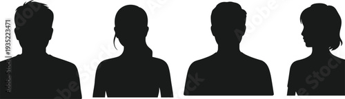 Human head silhouette icons set, male and female profile avatars collection people portrait vector illustration isolated design