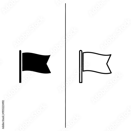 Waving Flag Icon Set: Solid Black and Outline Vector Graphics for Signals or Navigation