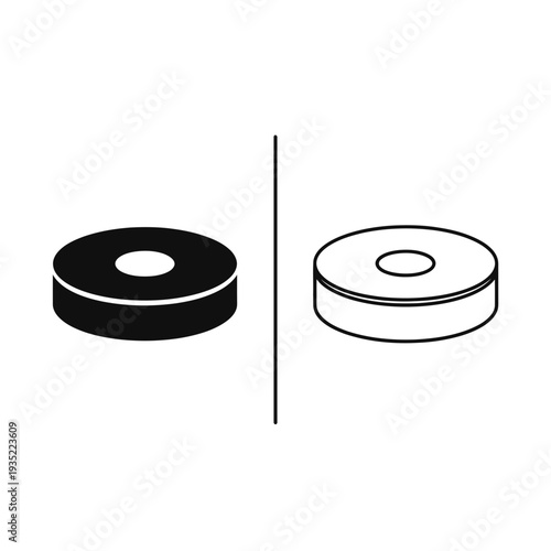 Two Contrasting Puck Icons: Solid Black and Outline, representing sports, games, or abstract shapes.