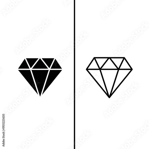 Diamond Gemstone Icon: Solid Black and Outline, signifying luxury, value, and preciousness.