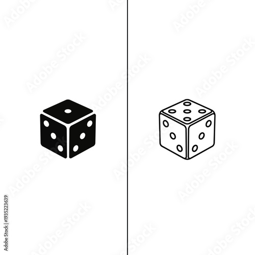 Dice Icon Comparison: Solid Black and Outline versions, representing chance, luck, and games.
