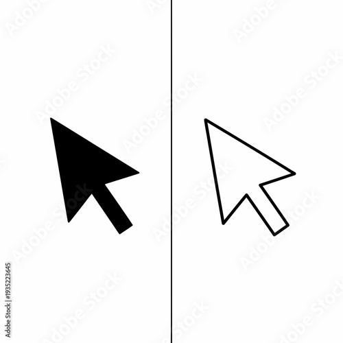 Computer Mouse Cursor Icon: Solid Black and Outline, representing pointer, selection, and interaction.