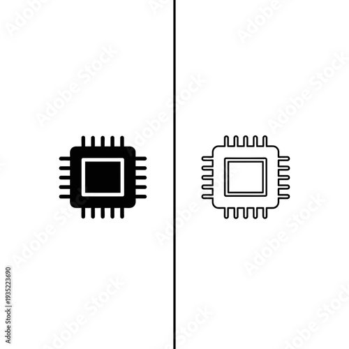 CPU Microchip Icon: Solid Black and Outline, representing technology, processing, and computing.