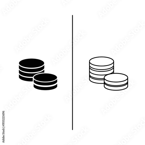 Stack of coins in two sizes, solid and outline vector icons representing finance, money, and wealth.