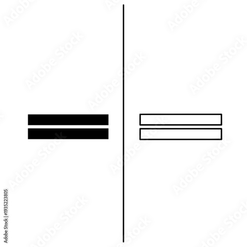 Double line icon in solid black and outline, representing parallel or equal concepts
