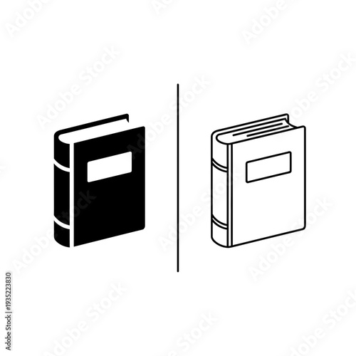 Closed book icon set - black solid and outline styles, isometric vector illustration for library, knowledge, study concepts
