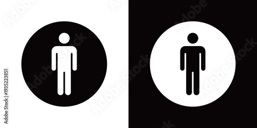丸枠の男性ユーザー・男子トイレ・人物ピクトグラムアイコン (ベクター)