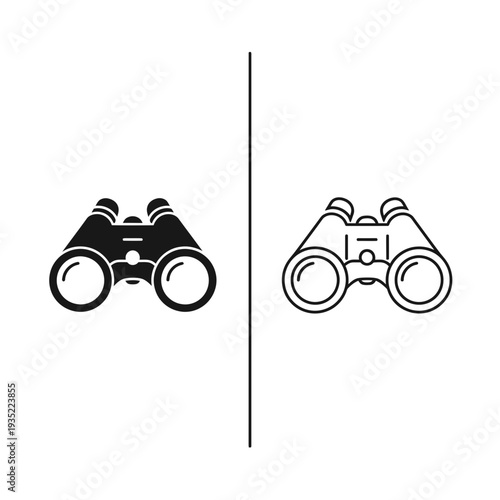 Binoculars icon set - black solid and outline styles, simple vector illustration for vision, exploration, discovery concepts
