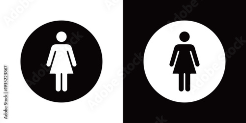 丸枠の女性ユーザー・女子トイレ・人物ピクトグラムアイコン (ベクター)
