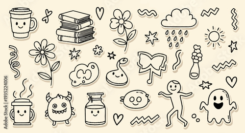 Collection of Simple Doodle Icons with Faces.