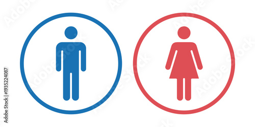 丸枠の男子トイレ・女子トイレ・カラー案内サインアイコン (ベクター)