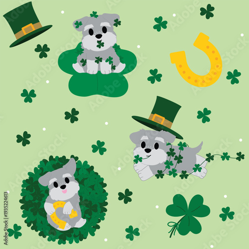 Lucky Little Schnauzer – Clover Cuddles Seamless Pattern