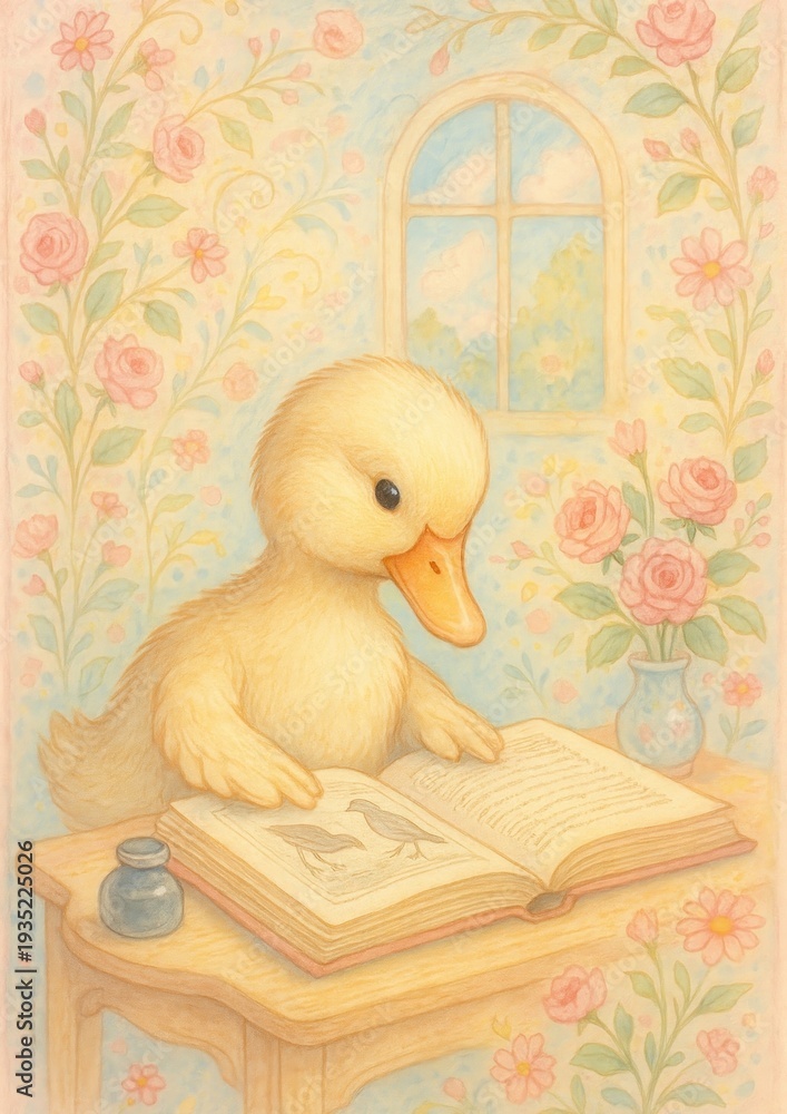 Fototapeta premium Charming duckling reading book