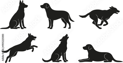 Dog Silhouettes in Various Poses.