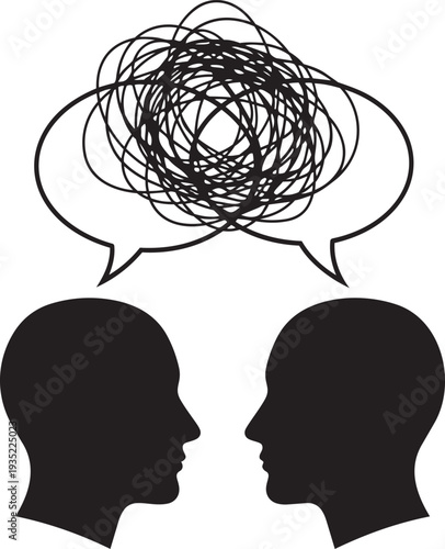 Two people having a confusing conversation isolated on transparent background, Vector