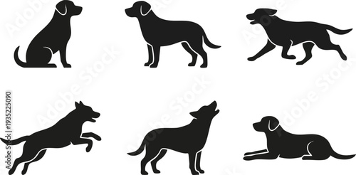 Dog Silhouettes in Various Running Positions.