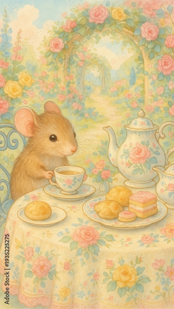 Naklejka premium Charming mouse tea party