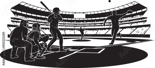 Baseball Players in Action at Stadium with Spectators Watching