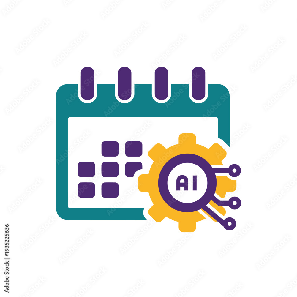 Fototapeta premium AI technology development timeline with a calendar and gear icon representing progress and innovation in artificial intelligence
