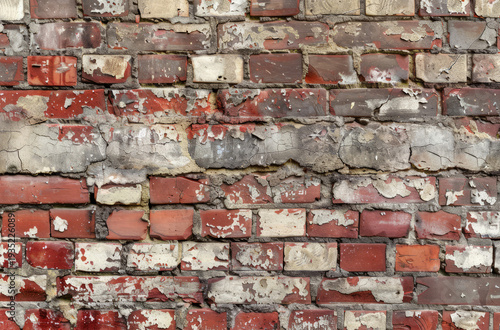 Photo of Old cracked red brick wall from industrial area. Background texture for backdrops or mapping