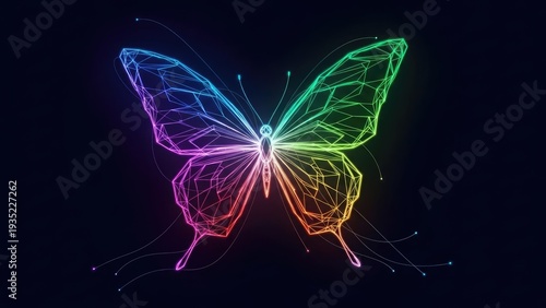 Neon butterfly illustration against black backdrop for design projects