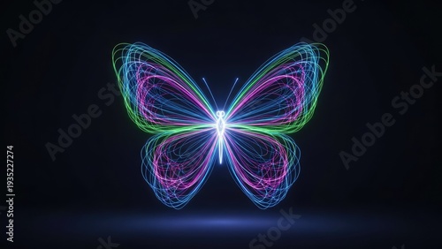 Neon butterfly illustration against black backdrop for design projects