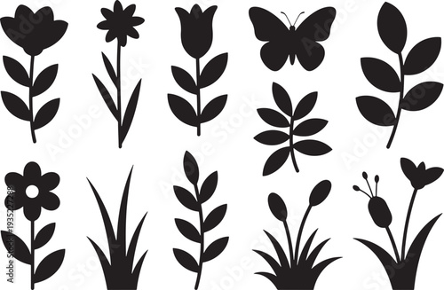 Easter day floral silhouettes and butterfly decorations