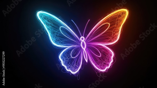 Neon butterfly illustration against black backdrop suitable for design projects