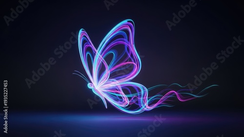 Neon butterfly illustration on dark background digital art concept vibrant colors