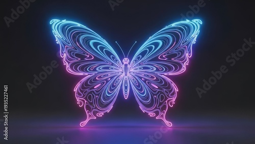 Neon butterfly illustration glowing against a dark background vibrant art
