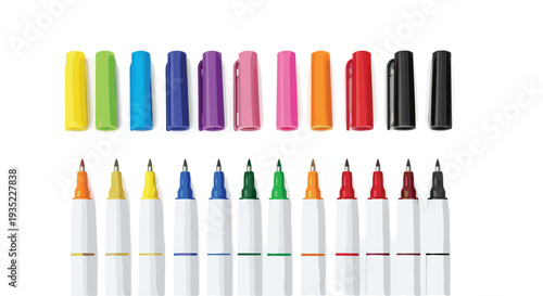Set of Colorful Marker Pens in Various Shades Including Yellow, Green, Blue, Red, and More