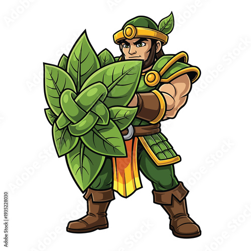 Heroic forest guardian with oversized plant