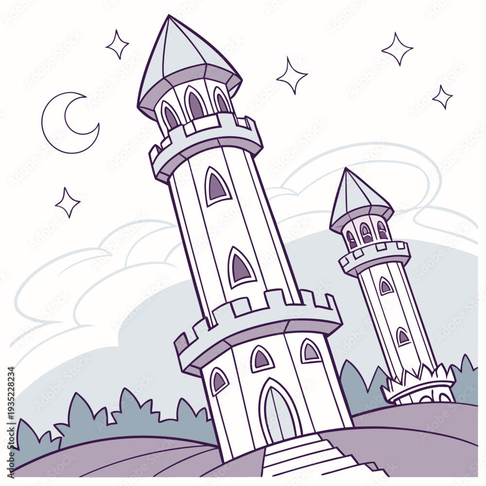 Obraz premium Whimsical Fairytale Towers Under a Crescent Moon