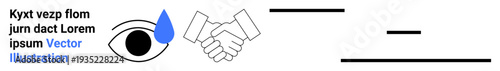 Emotional expression, human connection, communication, trust, empathy, abstract art. Eye with a tear, handshake and lines. Emotional expression and human connection concept
