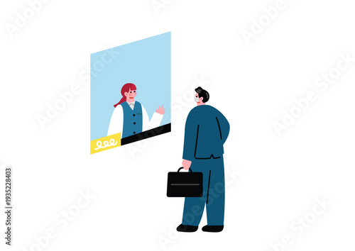 病院の受けをする男性