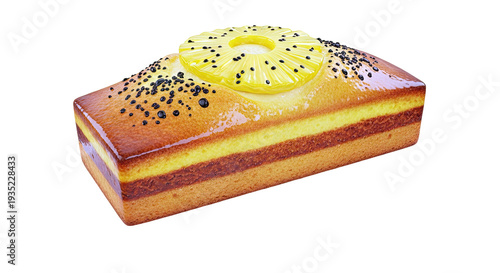 Layered Loaf Cake with Pineapple Ring and Black Sesame Seeds