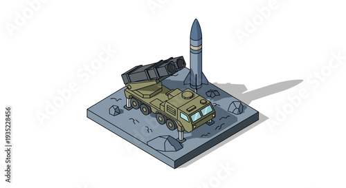 Military Vehicle and Missile on Platform Illustration