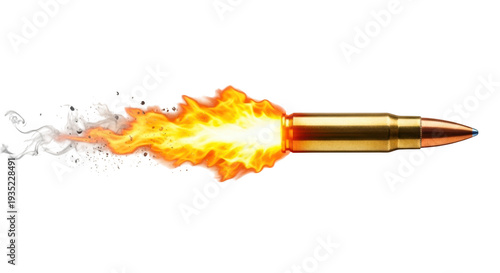A dynamic depiction of a bullet or projectile in motion with a fiery explosion trail.