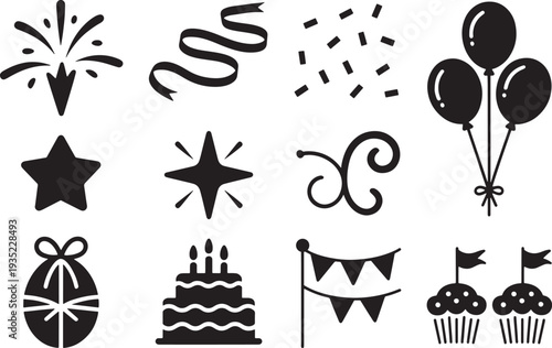 Easter day celebration icons with easter eggs cake balloons and party decorations