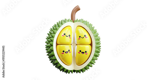 Cute Durian Fruit with Happy Faces